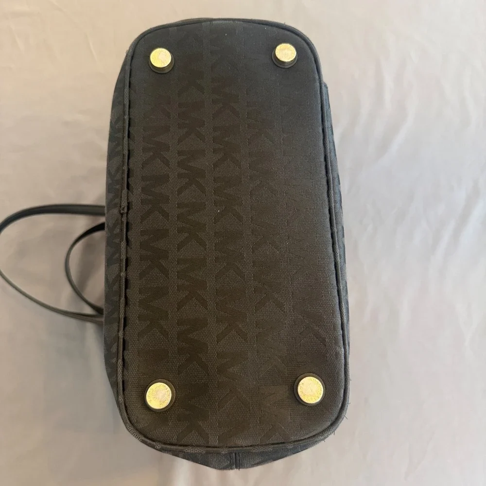 Michael Kors Black‎ MK Monogram Jacquard Tote Shoulder Bag Gold Hardware